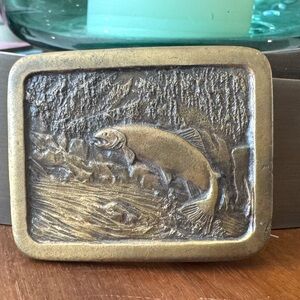 Vintage 1977 Brass Trout Belt Buckle